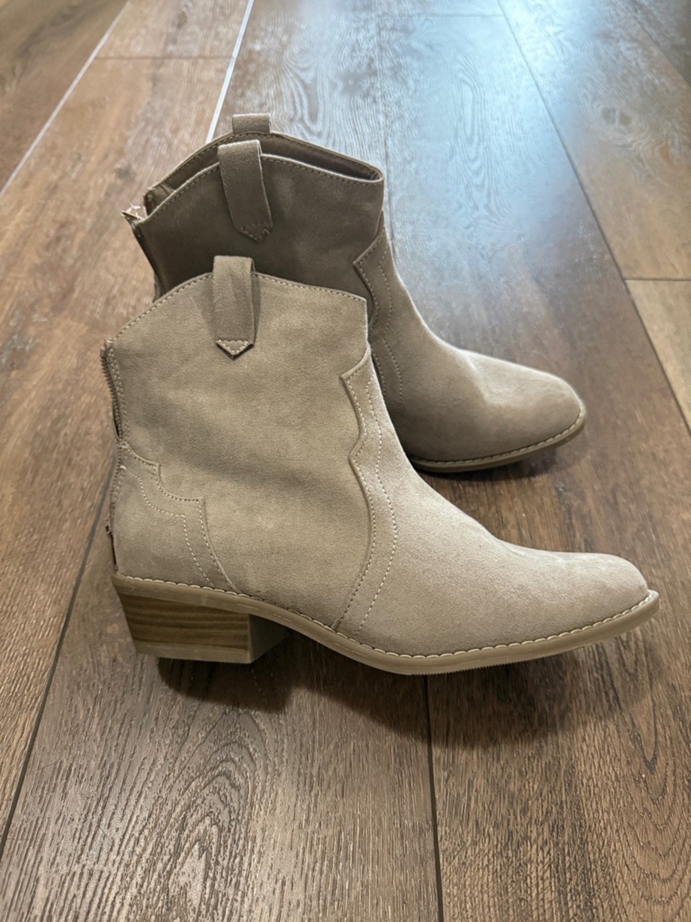 Old Navy Taupe Suede Ankle Booties with Low Block Heel